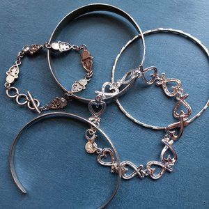 Lot of 5 Vintage Bracelets 925 Sterling Silver Chains India Bangles Crystals